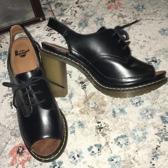 Dr. Martens Shoes - Dr Martens Black Tara Platform Lace-up Peep Toe Heel